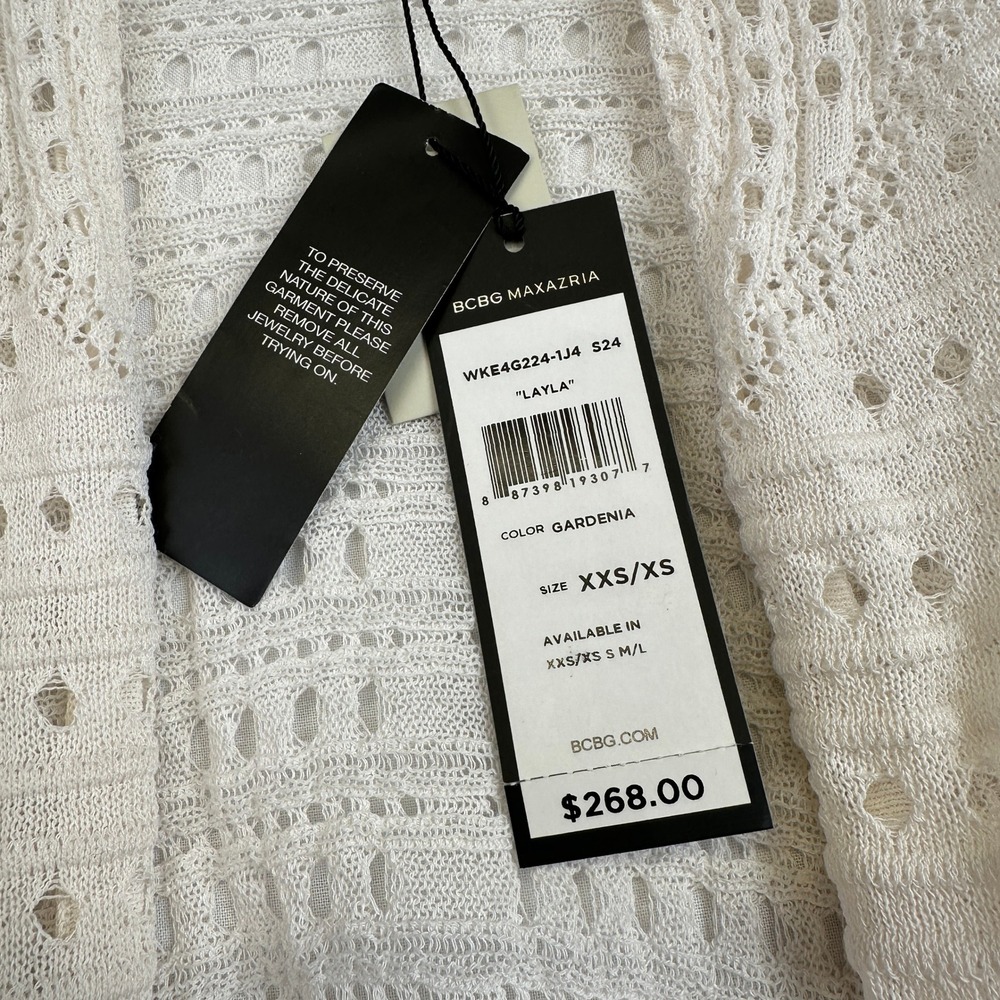 BCBG Max Azria Layla Knit Cardigan Bone Open Front XXS/XS - Picture 3 of 13
